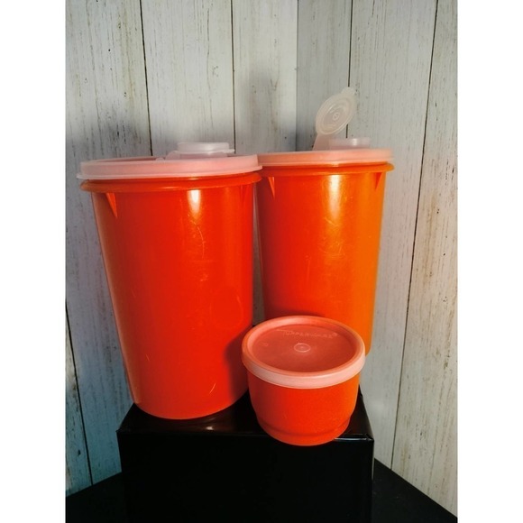 Tupperware Vintage Lot Handolier Pitcher Container X2 and Snack Cup Orange  (G6) - Picture 1 of 10